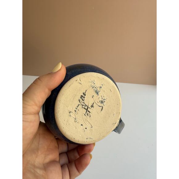 Studio Pottery Blue Glazed Mug Hand Thrown Coffee Cup Fish Motif Fisherman Gift - Picture 4 of 11